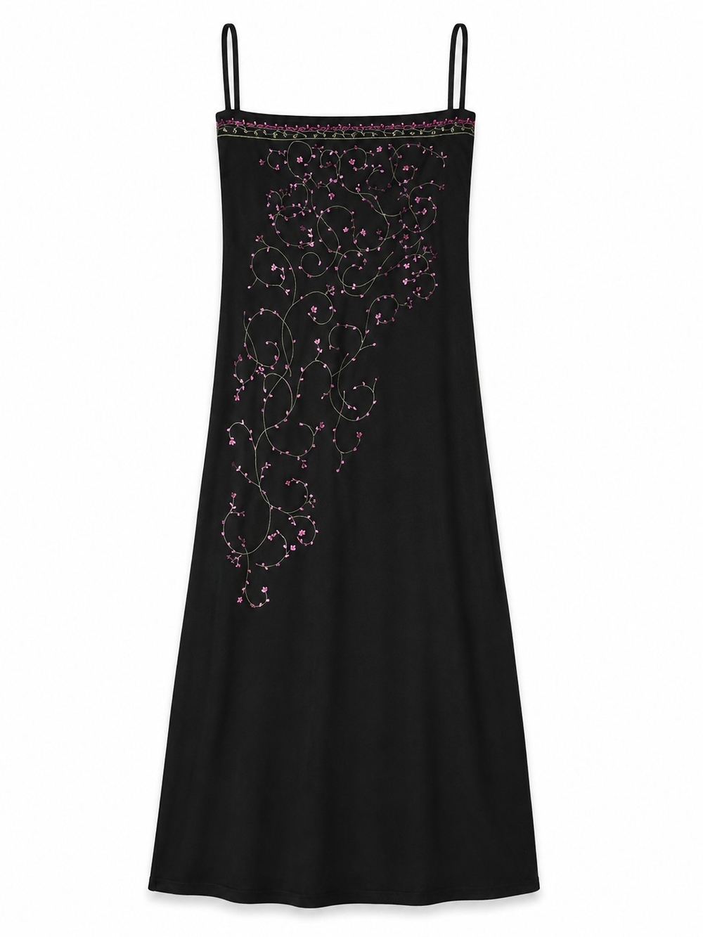 Blush Formal Black Dress with Spaghetti Straps and Pink Floral Details, Size 8